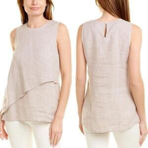 J.Mclaughlin Theodora Linen Sleeveless Top Womens Size Medium Tan and White